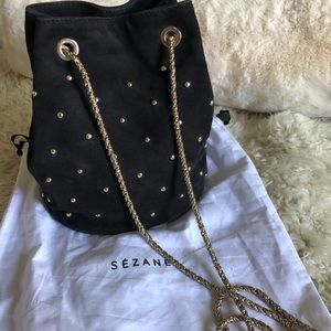 Sezane Hope Bag Studded Suede Navy Night